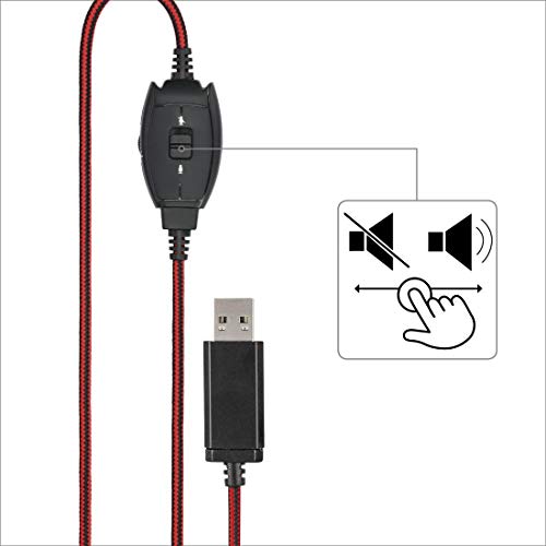 Hama USB Headset, Over Ear Kopfhörer mit Mikrofon (Headset mit Lautstärkenregler und verstellbarem Mikrofonarm, für Videokonferenzen, Homeoffice, Callcenter, eLearning, USB-A-Stecker) schwarz, rot Bild 5
