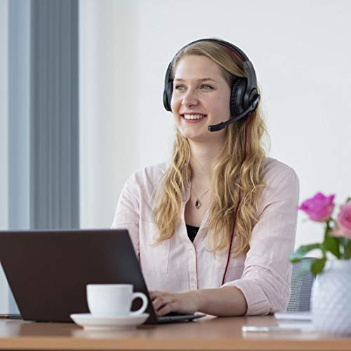 Hama USB Headset, Over Ear Kopfhörer mit Mikrofon (Headset mit Lautstärkenregler und verstellbarem Mikrofonarm, für Videokonferenzen, Homeoffice, Callcenter, eLearning, USB-A-Stecker) schwarz, rot Bild 6