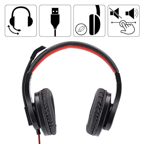 Hama USB Headset, Over Ear Kopfhörer mit Mikrofon (Headset mit Lautstärkenregler und verstellbarem Mikrofonarm, für Videokonferenzen, Homeoffice, Callcenter, eLearning, USB-A-Stecker) schwarz, rot Bild 7