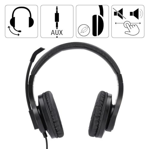 Hama PC Headset, Over Ear Kopfhörer mit Mikrofon (Headset mit Lautstärkenregler und verstellbarem Mikrofonarm, für Videokonferenzen, Homeoffice, Callcenter, eLearning, 2 Klinkenstecker 3,5mm) schwarz Bild 2