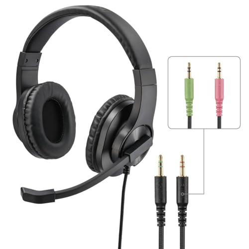 Hama PC Headset, Over Ear Kopfhörer mit Mikrofon (Headset mit Lautstärkenregler und verstellbarem Mikrofonarm, für Videokonferenzen, Homeoffice, Callcenter, eLearning, 2 Klinkenstecker 3,5mm) schwarz Bild 4
