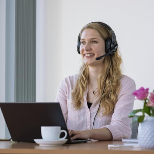 Hama PC Headset, Over Ear Kopfhörer mit Mikrofon (Headset mit Lautstärkenregler und verstellbarem Mikrofonarm, für Videokonferenzen, Homeoffice, Callcenter, eLearning, 2 Klinkenstecker 3,5mm) schwarz Bild 7
