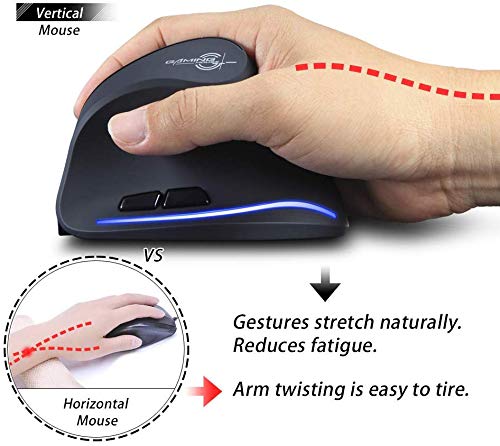 zelotes Kabellose Maus,Wiederaufladbar,2400DPI,6 Tasten,Vorbeugung Gegen Mausarm,Vertikale Ergonomische Maus Kabellos,Funkmaus für Laptop,PC,Mac,Schwarz Bild 3