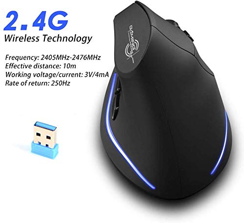 zelotes Kabellose Maus,Wiederaufladbar,2400DPI,6 Tasten,Vorbeugung Gegen Mausarm,Vertikale Ergonomische Maus Kabellos,Funkmaus für Laptop,PC,Mac,Schwarz Bild 6