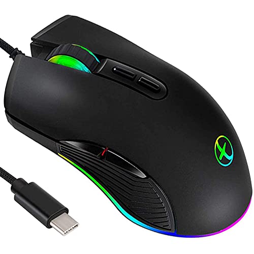 IULONEE Gaming Maus USB Typ C RGB Kabelgebundene Computer Mäuse Ergonomische Gamer Mouse Kompatibel mit M@c, PC, Matebook, Chromebook, Universal Laptop Windows Zubehör Schwarz Bild 1