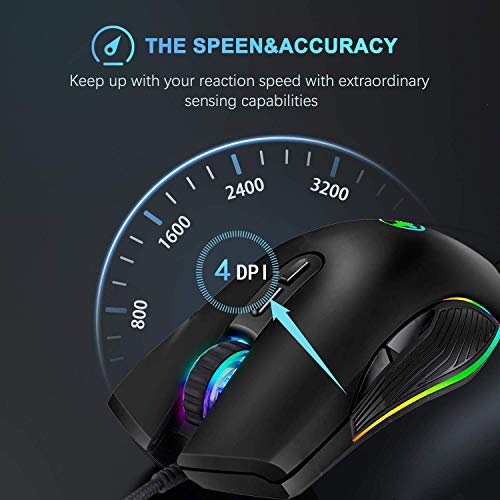 IULONEE Gaming Maus USB Typ C RGB Kabelgebundene Computer Mäuse Ergonomische Gamer Mouse Kompatibel mit M@c, PC, Matebook, Chromebook, Universal Laptop Windows Zubehör Schwarz Bild 2
