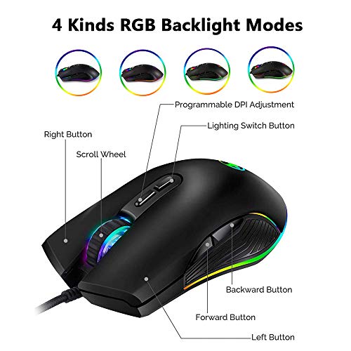 IULONEE Gaming Maus USB Typ C RGB Kabelgebundene Computer Mäuse Ergonomische Gamer Mouse Kompatibel mit M@c, PC, Matebook, Chromebook, Universal Laptop Windows Zubehör Schwarz Bild 4