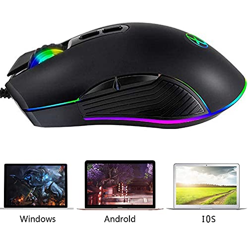 IULONEE Gaming Maus USB Typ C RGB Kabelgebundene Computer Mäuse Ergonomische Gamer Mouse Kompatibel mit M@c, PC, Matebook, Chromebook, Universal Laptop Windows Zubehör Schwarz Bild 6