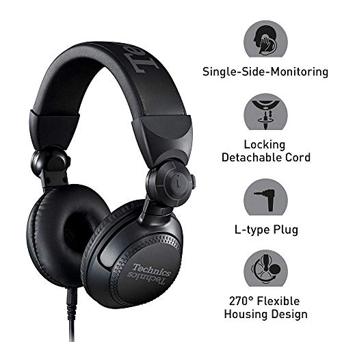 Technics EAH-DJ1200 DJ Kopfhörer, On-Ear, Schwenkarm, abnehmbares Spiralkabel, High-End Stereoklang, schwarz Bild 5