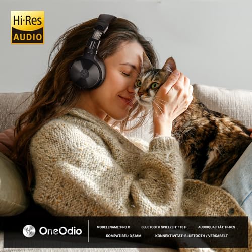 OneOdio Bluetooth Kopfhörer Over Ear [Bis zu 110 Std & BT 5.2] Kopfhörer Kabellos Bluetooth mit 50mm Treiber, HiFi Stereo Faltbares Wireless Headphones mit Mikrofon für Laptop/Handy/PC - Schwarz Bild 2
