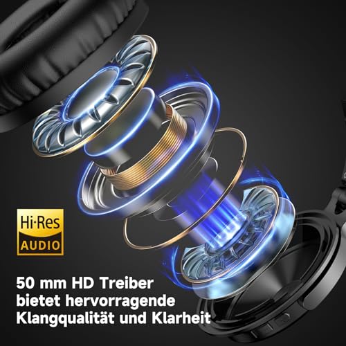 OneOdio Bluetooth Kopfhörer Over Ear [Bis zu 110 Std & BT 5.2] Kopfhörer Kabellos Bluetooth mit 50mm Treiber, HiFi Stereo Faltbares Wireless Headphones mit Mikrofon für Laptop/Handy/PC - Schwarz Bild 4