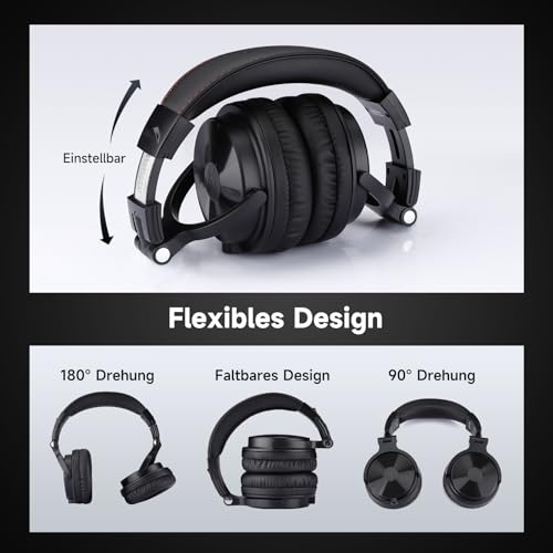 OneOdio Bluetooth Kopfhörer Over Ear [Bis zu 110 Std & BT 5.2] Kopfhörer Kabellos Bluetooth mit 50mm Treiber, HiFi Stereo Faltbares Wireless Headphones mit Mikrofon für Laptop/Handy/PC - Schwarz Bild 6