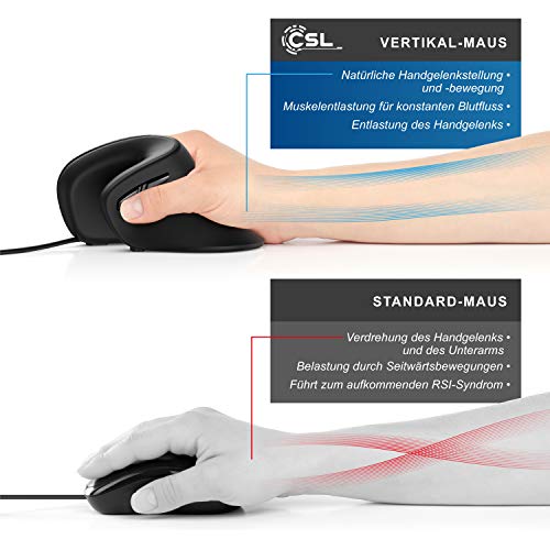 CSL - optische Maus - Mouse Vertikale Ausführung - Computermaus USB kabelgebunden - 800-3200 DPI - Vertikalmaus - ergonomisches Design - Vorbeugung gegen Mausarm Tennisarm - mit Kabel - PC und MAC Bild 4