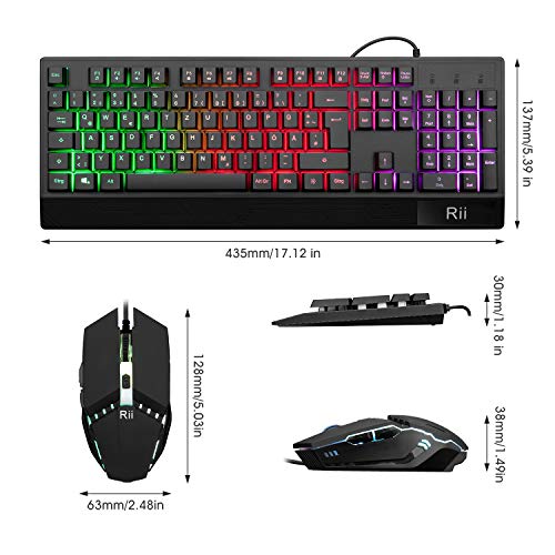 Rii Gaming Tastatur und Maus Set, Maus und Tastatur, RGB Hintergrundbeleuchtung QWERTZ (DE-Layout), Regenbogen Farben Beleuchtete USB Wasserdicht Tastatur und Maus mit 3200 für Pro PC Gamer Bild 6