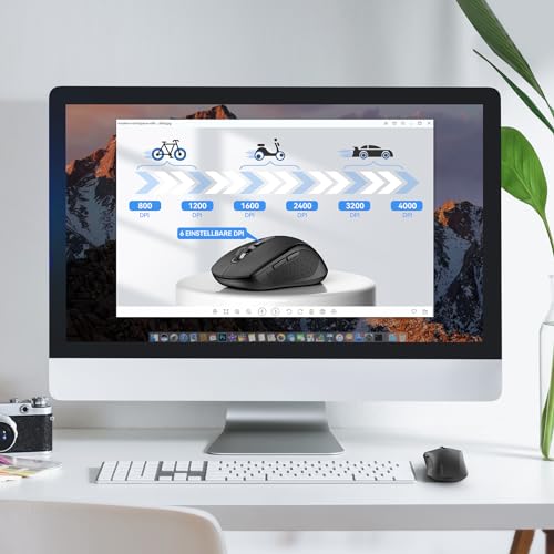 TECKNET Bluetooth Maus, 4000 DPI Maus Kabellos (Tri-Mode: BT 5.0/3.0+2.4GHz) Funkmaus mit USB-Empfänger, Ergonomische Tragbare Mouse Bluetooth für Laptop PC Computer, Mac OS, Android, Windows, Schwarz Bild 3