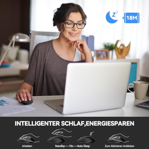 TECKNET Bluetooth Maus, 4000 DPI Maus Kabellos (Tri-Mode: BT 5.0/3.0+2.4GHz) Funkmaus mit USB-Empfänger, Ergonomische Tragbare Mouse Bluetooth für Laptop PC Computer, Mac OS, Android, Windows, Schwarz Bild 5