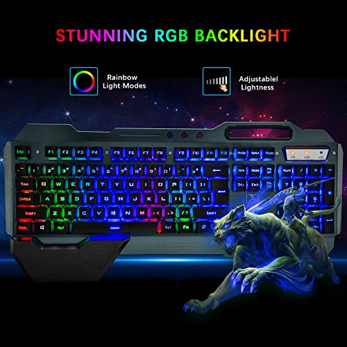 LexonElec Wireless 2.4G wiederaufladbare Tastatur Maus Set 3800mAh Große Kapazität Regenbogen-Gamer-Tastatur mit Hintergrundbeleuchtung 2400DPI 7 Farben Atmungsmaus e Mäuse Großes RGB-Gaming-Mauspad Bild 5
