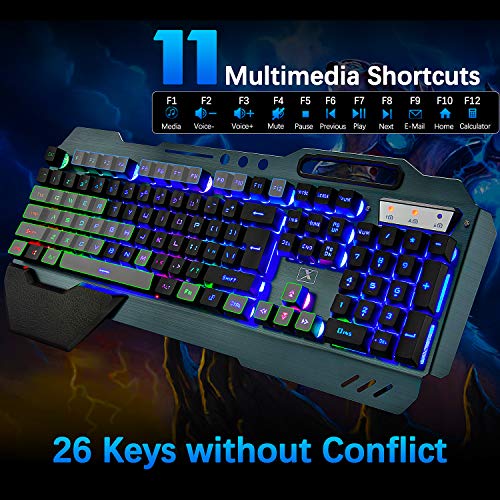 LexonElec Wireless 2.4G wiederaufladbare Tastatur Maus Set 3800mAh Große Kapazität Regenbogen-Gamer-Tastatur mit Hintergrundbeleuchtung 2400DPI 7 Farben Atmungsmaus e Mäuse Großes RGB-Gaming-Mauspad Bild 6