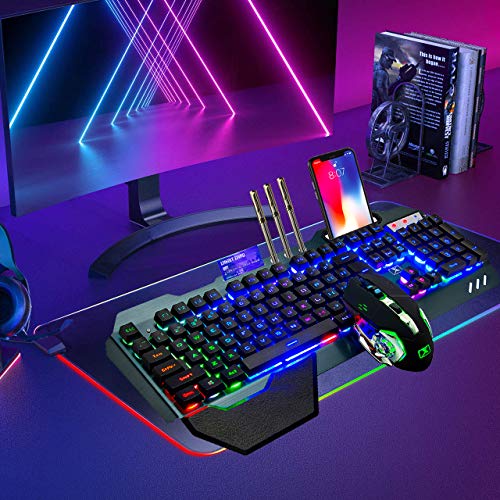 LexonElec Wireless 2.4G wiederaufladbare Tastatur Maus Set 3800mAh Große Kapazität Regenbogen-Gamer-Tastatur mit Hintergrundbeleuchtung 2400DPI 7 Farben Atmungsmaus e Mäuse Großes RGB-Gaming-Mauspad Bild 7