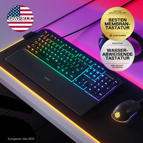SteelSeries Apex 3 - Gaming Tastatur - 10-Zonen RGB-Beleuchtung - Premium magnetische Handballenauflage - Amerikanisch (QWERTY) Layout, Schwarz Bild 2