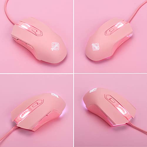 Lomiluskr AJ52 Gaming-Maus, kabelgebunden, 7 programmierbare Tasten, Computermäuse mit RGB-LED-Hintergrundbeleuchtung, 200–4800 DPI einstellbar, für Windows/Mac OS/Linux (Pink) Bild 4