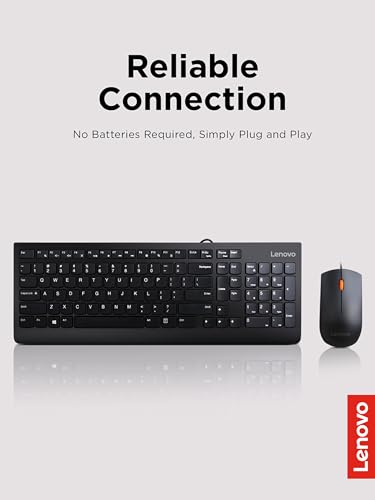Lenovo 300 USB Combo, Full-Size Wired Tastatur & Maus, Ergonomische, Links- oder Rechtshänder, Optische Maus, GX30M39606, Schwarz Bild 2