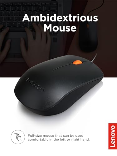 Lenovo 300 USB Combo, Full-Size Wired Tastatur & Maus, Ergonomische, Links- oder Rechtshänder, Optische Maus, GX30M39606, Schwarz Bild 4