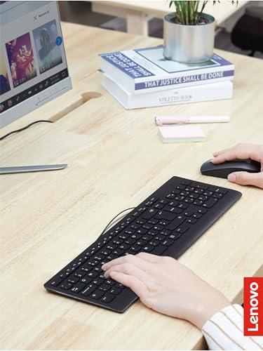 Lenovo 300 USB Combo, Full-Size Wired Tastatur & Maus, Ergonomische, Links- oder Rechtshänder, Optische Maus, GX30M39606, Schwarz Bild 5