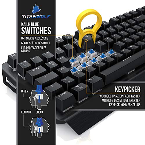 TITANWOLF Tastatur und Maus Set und Mauspad, Mechanische Tastatur ALUMAR MMO 10800dpi Gaming Maus Specialist XXL Mauspad, Mechanical Keyboard, Anti-Ghosting, LED Backlight, 19 Lichtmodi, Makro-Modus Bild 2