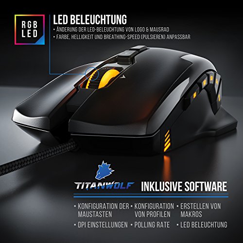 TITANWOLF Tastatur und Maus Set und Mauspad, Mechanische Tastatur ALUMAR MMO 10800dpi Gaming Maus Specialist XXL Mauspad, Mechanical Keyboard, Anti-Ghosting, LED Backlight, 19 Lichtmodi, Makro-Modus Bild 5