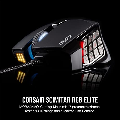 CORSAIR SCIMITAR RGB ELITE Kabelgebundene MOBA/MMO Gaming-Maus - 18.000 DPI - 17 programmierbare Tasten - iCUE-Kompatibel - PC, Mac, PS5, PS4, Xbox - Schwarz Bild 3