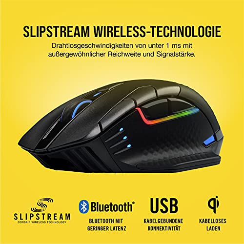 CORSAIR DARK CORE RGB PRO SE Drahtlose FPS/MOBA-Gaming-Maus mit Qi-Wireless-Ladefunktion – 18,000 DPI – 8 Programmierbare Tasten – iCUE-Kompatibel – PC, Mac, PS5, PS4, Xbox – Schwarz Bild 4