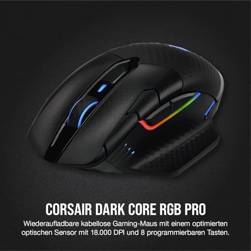 CORSAIR DARK CORE RGB PRO Wireless FPS/MOBA Gaming Maus - 18.000 DPI - 8 Programmierbare Tasten - Sub-1ms Wireless - iCUE Kompatibel - PC, Mac, PS5, PS4, Xbox - Schwarz Bild 3