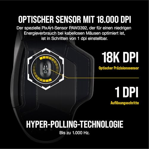 CORSAIR DARK CORE RGB PRO Wireless FPS/MOBA Gaming Maus - 18.000 DPI - 8 Programmierbare Tasten - Sub-1ms Wireless - iCUE Kompatibel - PC, Mac, PS5, PS4, Xbox - Schwarz Bild 5