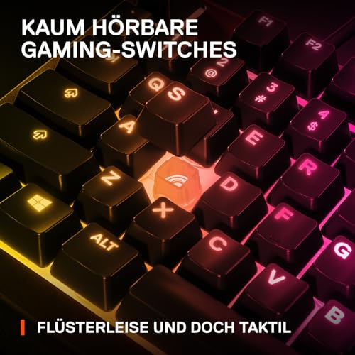 SteelSeries Apex 3 Gaming Tastatur - 10-Zonen RGB-Beleuchtung - Flüsterleise Gaming-Switches - Premium magnetische Handballenauflage - IP32 wassergeschützt - Deutsches (QWERTZ) Layout Bild 4