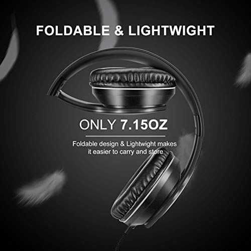 LORELEI X6 Over-Ear Headphones with Microphone, Lightweight Foldable & Portable Stereo Bass Headphones with 1.45M No-Tangle, Wired Headphones for Smartphone Tablet MP3 / 4 (Space Black) Bild 3