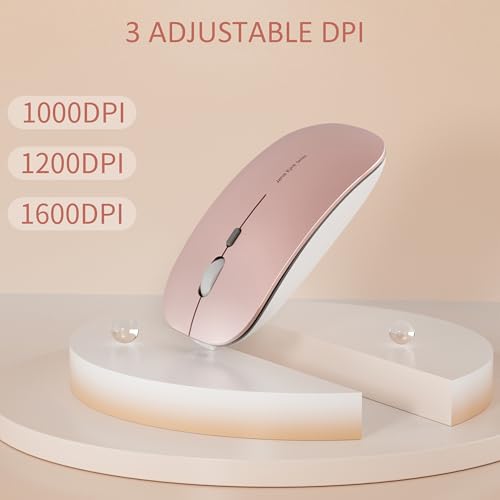 Uiosmuph Q5 Kabellos Maus, Wiederaufladbar Funkmaus 2.4G Leise Funkmaus Ultra Dünn Wireless Computermaus 1600 DPI Mit Mäuse mit USB-Empfänger Typ C für Laptop, PC, Linux, MacBook (Rose Gold) Bild 2