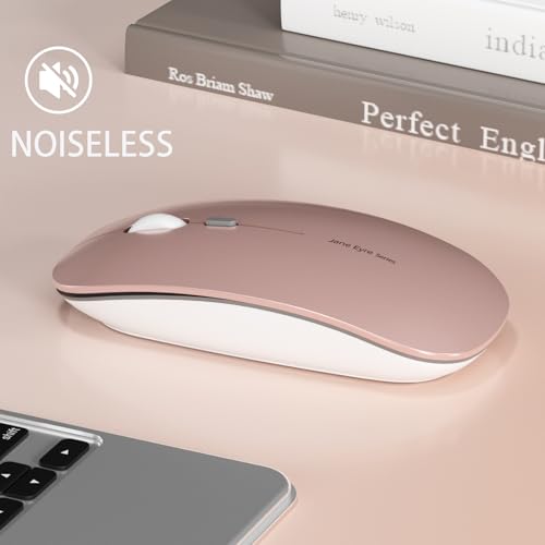 Uiosmuph Q5 Kabellos Maus, Wiederaufladbar Funkmaus 2.4G Leise Funkmaus Ultra Dünn Wireless Computermaus 1600 DPI Mit Mäuse mit USB-Empfänger Typ C für Laptop, PC, Linux, MacBook (Rose Gold) Bild 3