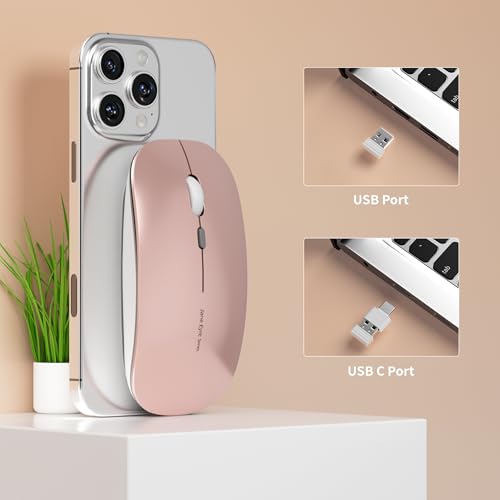 Uiosmuph Q5 Kabellos Maus, Wiederaufladbar Funkmaus 2.4G Leise Funkmaus Ultra Dünn Wireless Computermaus 1600 DPI Mit Mäuse mit USB-Empfänger Typ C für Laptop, PC, Linux, MacBook (Rose Gold) Bild 4