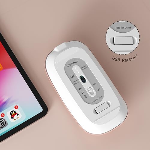 Uiosmuph Q5 Kabellos Maus, Wiederaufladbar Funkmaus 2.4G Leise Funkmaus Ultra Dünn Wireless Computermaus 1600 DPI Mit Mäuse mit USB-Empfänger Typ C für Laptop, PC, Linux, MacBook (Rose Gold) Bild 6