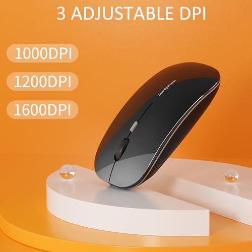 Uiosmuph Q5 Kabellos Maus, Wiederaufladbar Funkmaus 2.4G Leise Funkmaus Ultra Dünn Wireless Computermaus 1600 DPI Mit Mäuse mit USB-Empfänger Typ C für Laptop, PC, Linux, MacBook (Schwarz) Bild 3