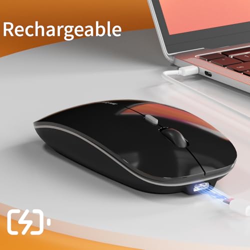 Uiosmuph Q5 Kabellos Maus, Wiederaufladbar Funkmaus 2.4G Leise Funkmaus Ultra Dünn Wireless Computermaus 1600 DPI Mit Mäuse mit USB-Empfänger Typ C für Laptop, PC, Linux, MacBook (Schwarz) Bild 4