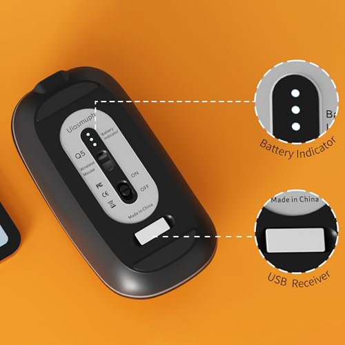 Uiosmuph Q5 Kabellos Maus, Wiederaufladbar Funkmaus 2.4G Leise Funkmaus Ultra Dünn Wireless Computermaus 1600 DPI Mit Mäuse mit USB-Empfänger Typ C für Laptop, PC, Linux, MacBook (Schwarz) Bild 5