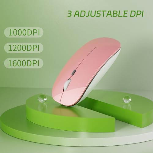 Uiosmuph Q5 Kabellos Maus, Wiederaufladbar Funkmaus 2.4G Leise Funkmaus Ultra Dünn Wireless Computermaus 1600 DPI Mit Mäuse mit USB-Empfänger Typ C für Laptop, PC, Linux, MacBook (Rosa) Bild 3