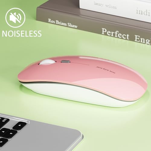 Uiosmuph Q5 Kabellos Maus, Wiederaufladbar Funkmaus 2.4G Leise Funkmaus Ultra Dünn Wireless Computermaus 1600 DPI Mit Mäuse mit USB-Empfänger Typ C für Laptop, PC, Linux, MacBook (Rosa) Bild 4