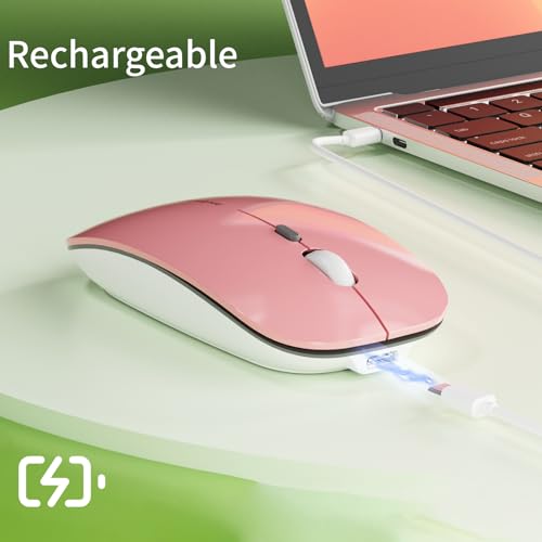 Uiosmuph Q5 Kabellos Maus, Wiederaufladbar Funkmaus 2.4G Leise Funkmaus Ultra Dünn Wireless Computermaus 1600 DPI Mit Mäuse mit USB-Empfänger Typ C für Laptop, PC, Linux, MacBook (Rosa) Bild 5