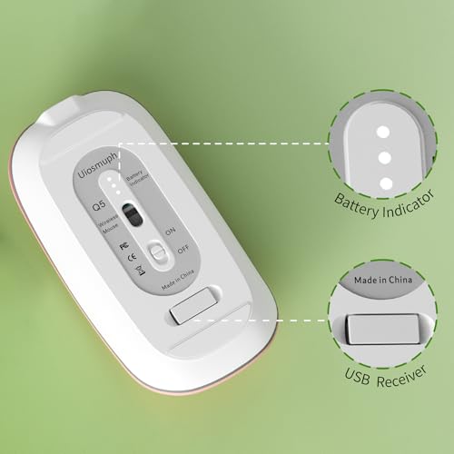 Uiosmuph Q5 Kabellos Maus, Wiederaufladbar Funkmaus 2.4G Leise Funkmaus Ultra Dünn Wireless Computermaus 1600 DPI Mit Mäuse mit USB-Empfänger Typ C für Laptop, PC, Linux, MacBook (Rosa) Bild 6