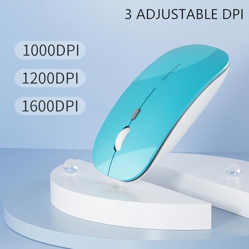 Uiosmuph Q5 Kabellos Maus, Wiederaufladbar Funkmaus 2.4G Leise Funkmaus Ultra Dünn Wireless Computermaus 1600 DPI Mit Mäuse mit USB-Empfänger Typ C für Laptop, PC, Linux (Blau) Bild 3