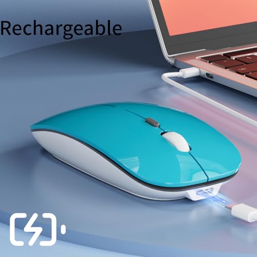 Uiosmuph Q5 Kabellos Maus, Wiederaufladbar Funkmaus 2.4G Leise Funkmaus Ultra Dünn Wireless Computermaus 1600 DPI Mit Mäuse mit USB-Empfänger Typ C für Laptop, PC, Linux (Blau) Bild 4
