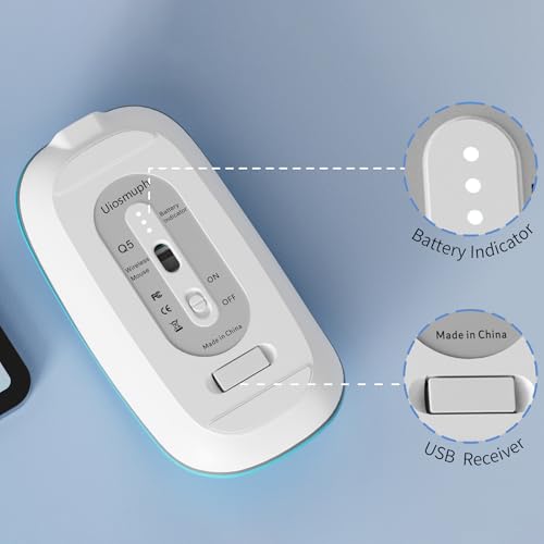 Uiosmuph Q5 Kabellos Maus, Wiederaufladbar Funkmaus 2.4G Leise Funkmaus Ultra Dünn Wireless Computermaus 1600 DPI Mit Mäuse mit USB-Empfänger Typ C für Laptop, PC, Linux (Blau) Bild 5